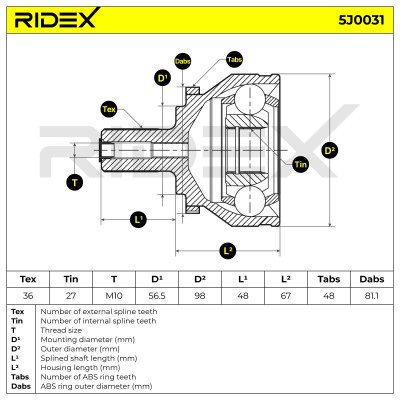Joint Kit, Drive Shaft RIDEX 5J0031 5J0031 - photo 5