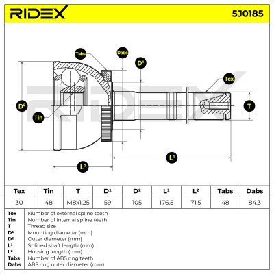 Joint Kit, Drive Shaft RIDEX 5J0185 5J0185 - photo 6