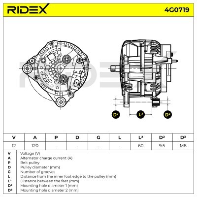 Alternator RIDEX 4G0719 4G0719 - photo 6