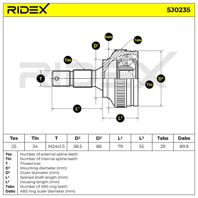 Joint Kit, Drive Shaft RIDEX 5J0235 5J0235 - photo 5