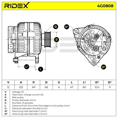 Alternator RIDEX 4G0808 4G0808 - photo 5