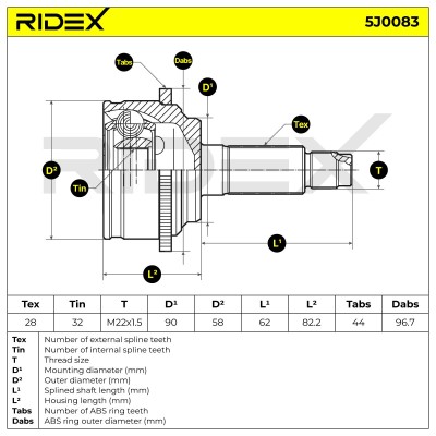 Joint Kit, Drive Shaft RIDEX 5J0083 5J0083 - photo 5