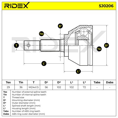 Joint Kit, Drive Shaft RIDEX 5J0206 5J0206 - photo 7