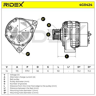 Alternator RIDEX 4G0424 4G0424 - photo 7