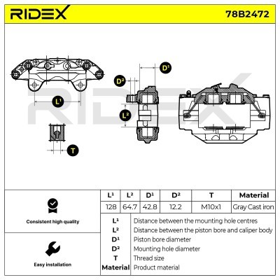 Brake Caliper RIDEX 78B2472 78B2472 - photo 2