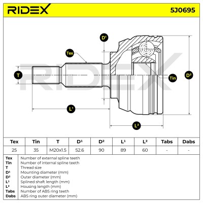 Joint Kit, Drive Shaft RIDEX 5J0695 5J0695 - photo 7