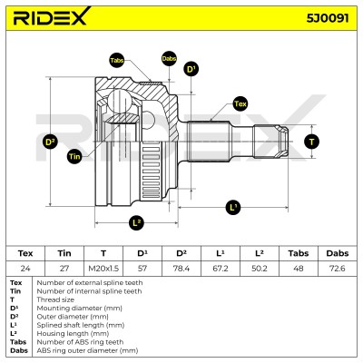 Joint Kit, Drive Shaft RIDEX 5J0091 5J0091 - photo 6