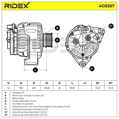 Alternator RIDEX 4G0257 4G0257 - photo 6