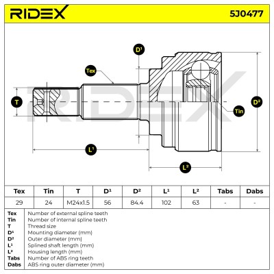 Joint Kit, Drive Shaft RIDEX 5J0477 5J0477 - photo 6