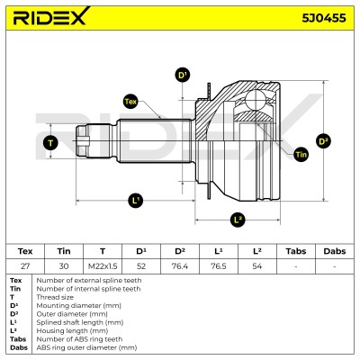 Joint Kit, Drive Shaft RIDEX 5J0455 5J0455 - photo 7