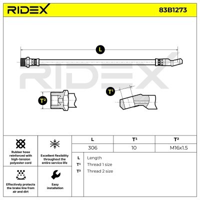 Brake Hose RIDEX 83B1273 83B1273 - photo 2