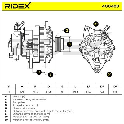 Alternator RIDEX 4G0400 4G0400 - photo 7