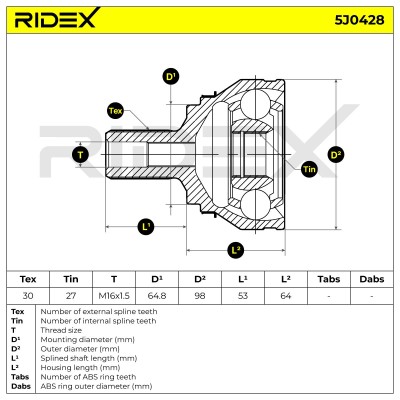 Joint Kit, Drive Shaft RIDEX 5J0428 5J0428 - photo 6