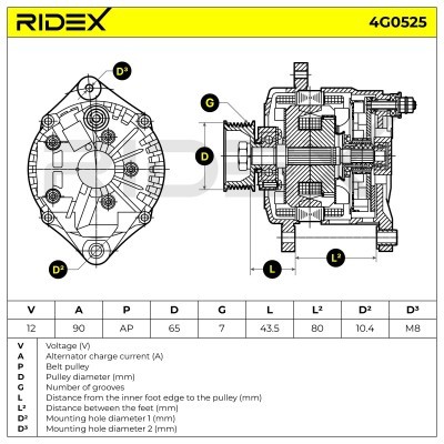 Alternator RIDEX 4G0525 4G0525 - photo 5