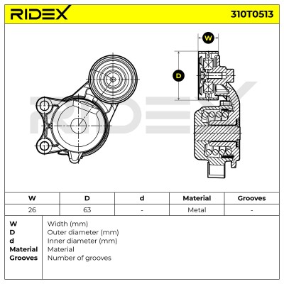 Belt Tensioner V-Ribbed Belt RIDEX 310T0513 310T0513 - photo 6