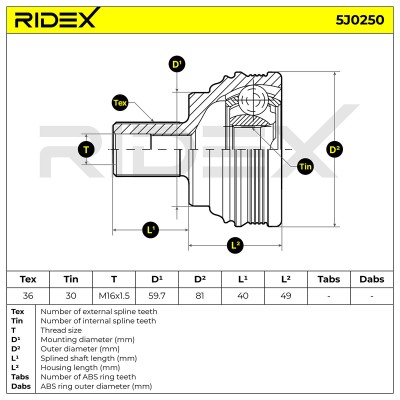 Joint Kit, Drive Shaft RIDEX 5J0250 5J0250 - photo 6