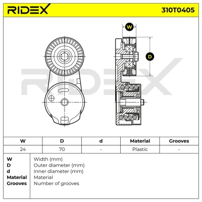 Belt Tensioner V-Ribbed Belt RIDEX 310T0405 310T0405 - photo 6