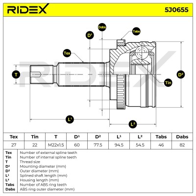 Joint Kit, Drive Shaft RIDEX 5J0655 5J0655 - photo 6
