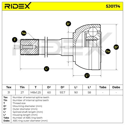 Joint Kit, Drive Shaft RIDEX 5J0174 5J0174 - photo 5