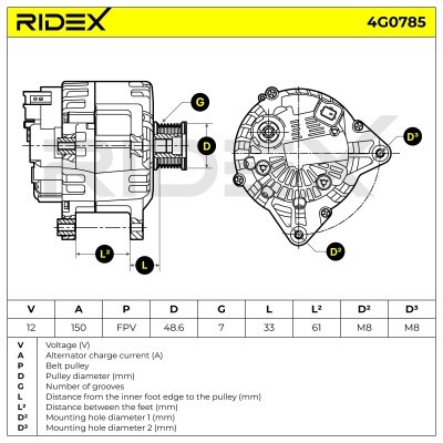 Alternator RIDEX 4G0785 4G0785 - photo 7