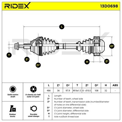 Drive Shaft RIDEX 13D0698 13D0698 - photo 7