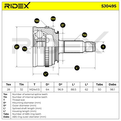 Joint Kit, Drive Shaft RIDEX 5J0495 5J0495 - photo 6