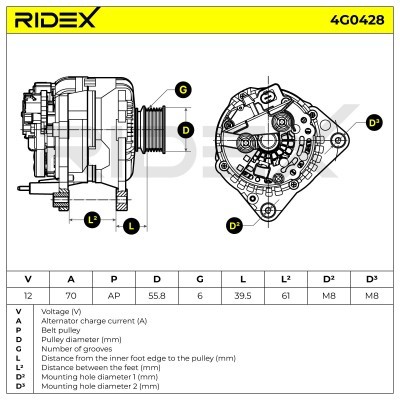 Alternator RIDEX 4G0428 4G0428 - photo 7
