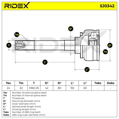 Joint Kit, Drive Shaft RIDEX 5J0342 5J0342 - photo 9