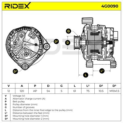 Alternator RIDEX 4G0090 4G0090 - photo 7