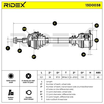 Drive Shaft RIDEX 13D0038 13D0038 - photo 5