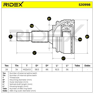 Joint Kit, Drive Shaft RIDEX 5J0998 5J0998 - photo 7