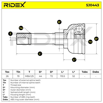 Joint Kit, Drive Shaft RIDEX 5J0443 5J0443 - photo 5