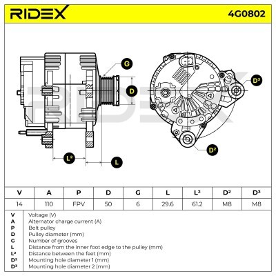 Alternator RIDEX 4G0802 4G0802 - photo 5
