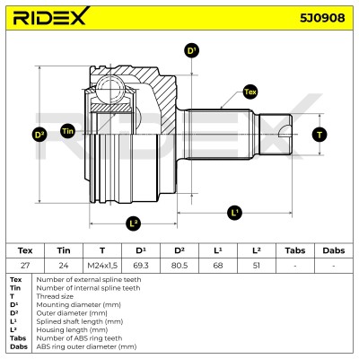 Joint Kit, Drive Shaft RIDEX 5J0908 5J0908 - photo 6