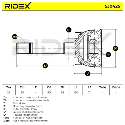 Joint Kit, Drive Shaft RIDEX 5J0425 5J0425 - photo 6