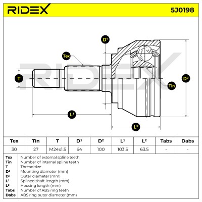 Joint Kit, Drive Shaft RIDEX 5J0298 5J0298 - photo 6