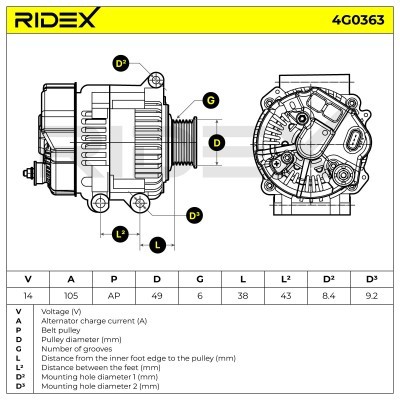 Alternator RIDEX 4G0363 4G0363 - photo 7