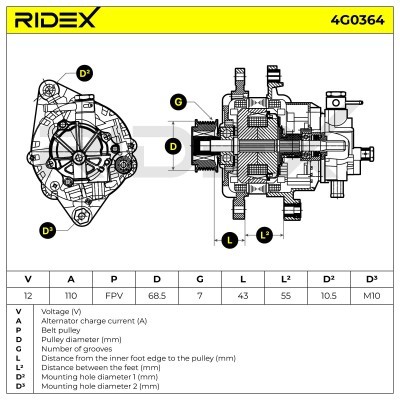 Alternator RIDEX 4G0364 4G0364 - photo 7