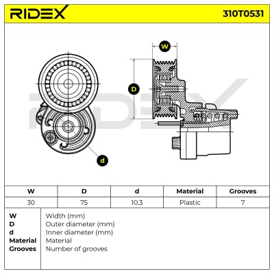 Belt Tensioner V-Ribbed Belt RIDEX 310T0531 310T0531 - photo 6