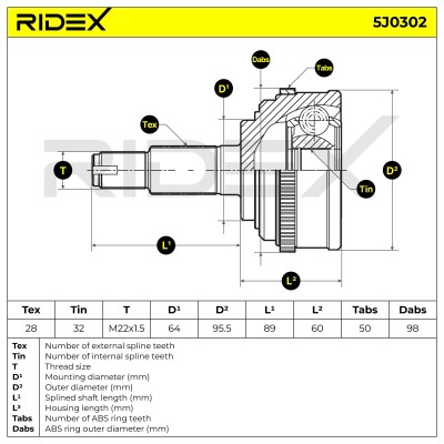 Joint Kit, Drive Shaft RIDEX 5J0302 5J0302 - photo 5