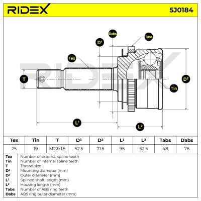 Joint Kit, Drive Shaft RIDEX 5J0184 5J0184 - photo 7