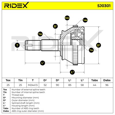 Joint Kit, Drive Shaft RIDEX 5J0301 5J0301 - photo 5