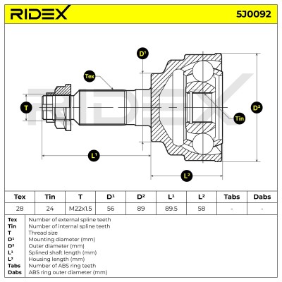 Joint Kit, Drive Shaft RIDEX 5J0092 5J0092 - photo 7