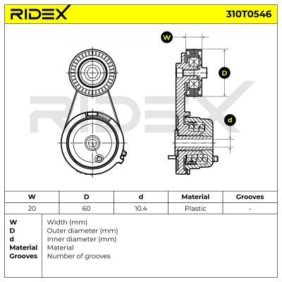 Belt Tensioner V-Ribbed Belt RIDEX 310T0546 310T0546 - photo 6