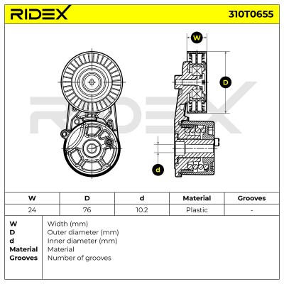 Belt Tensioner V-Ribbed Belt RIDEX 310T0655 310T0655 - photo 6