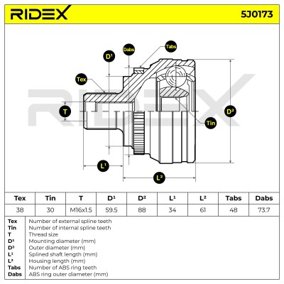 Joint Kit, Drive Shaft RIDEX 5J0173 5J0173 - photo 5