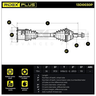 Drive Shaft RIDEX 13D0030P 13D0030P - photo 3