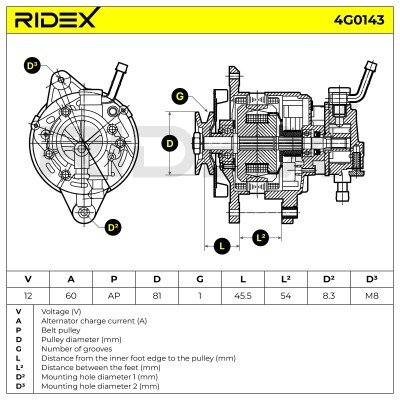 Alternator RIDEX 4G0143 4G0143 - photo 6