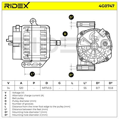 Alternator RIDEX 4G0747 4G0747 - photo 7