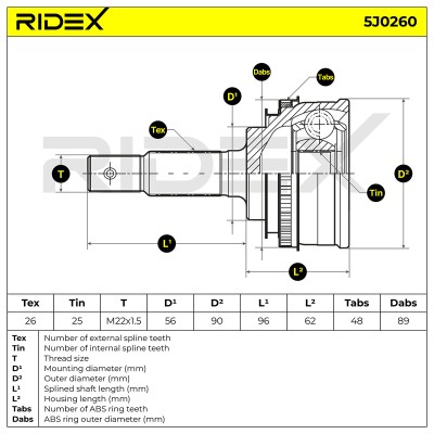 Joint Kit, Drive Shaft RIDEX 5J0260 5J0260 - photo 5